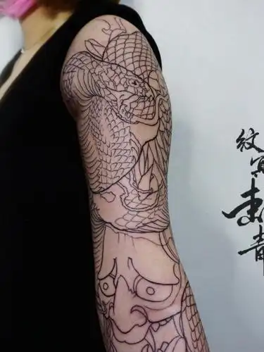 花臂线条_纹身图案手稿图片_丁岩的纹身作品集