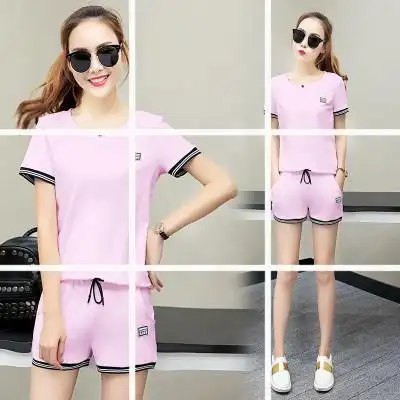夏季女装短袖休闲运动服套装女夏天跑步宽松短裤两件套潮韩