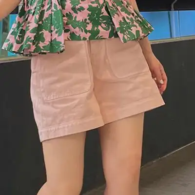 immi牛仔短裤女21春夏浅粉色纯色质感口袋显瘦设计师品牌solol