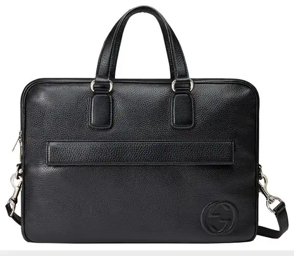gucci古驰gucci男包奢侈品男士皮质双g简约纯色单肩手提包公文包黑色