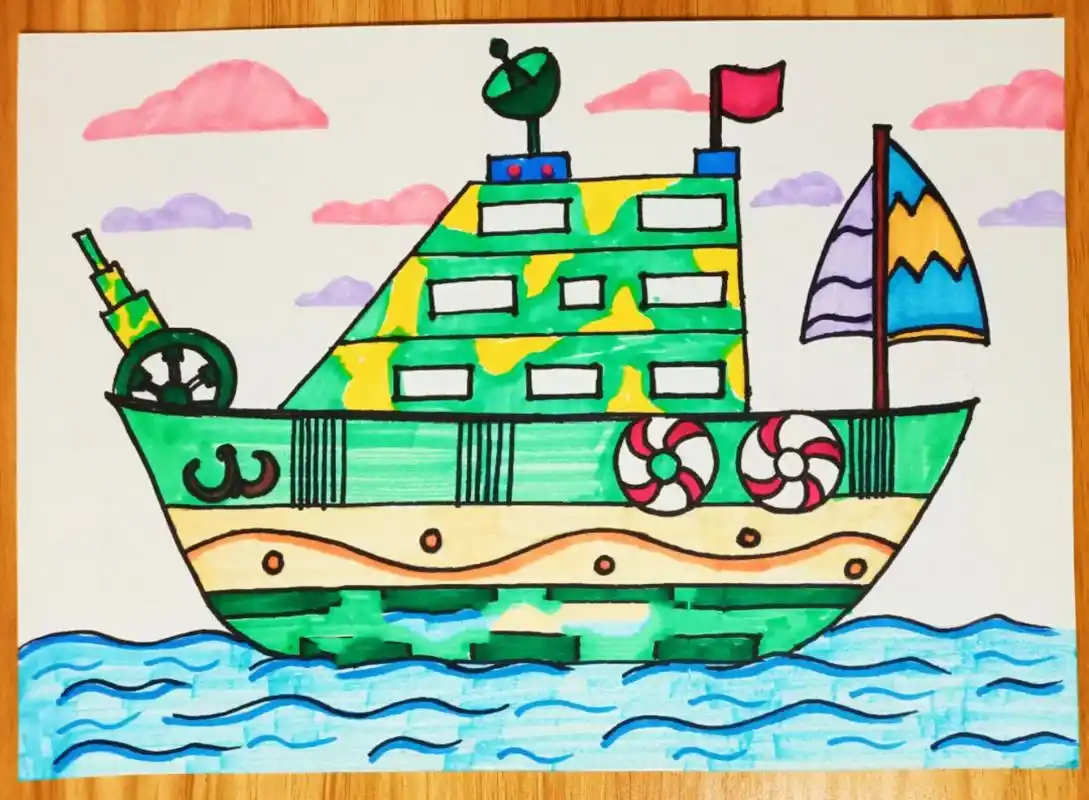 儿童画简笔画卡通画轮船设计师军舰船海上小 原创临摹请艾特我