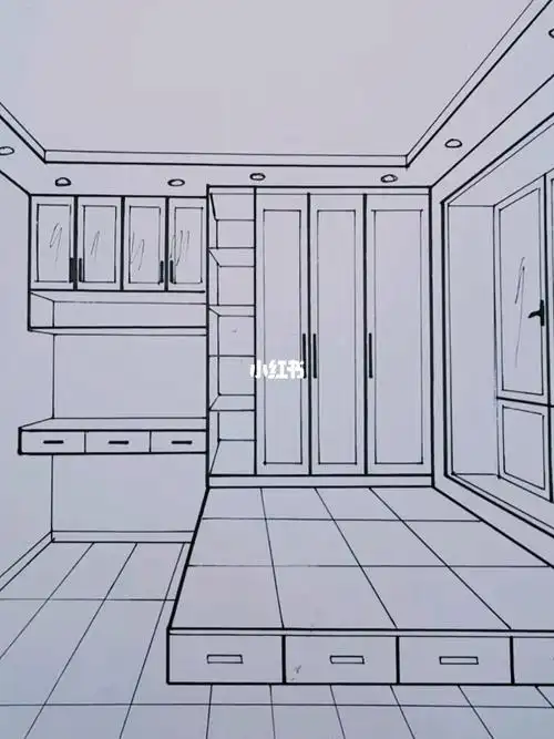 一点透视手绘榻榻米学习桌空间效果