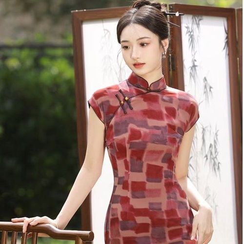 沉香|半开襟长款女旗袍夏季短袖古风古韵气质日常款旗袍裙