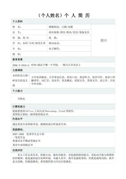 个人简历模板下载可填写