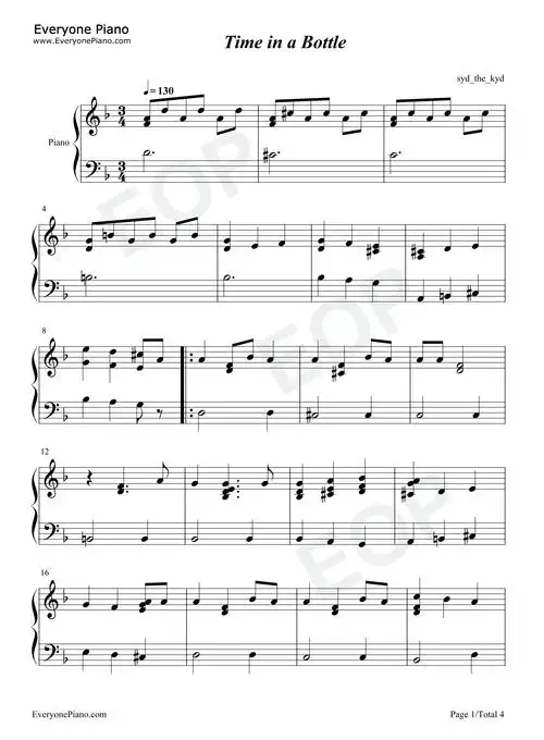 time in a bottle-jim croce五线谱预览1-钢琴谱文件(五线谱,双手简谱