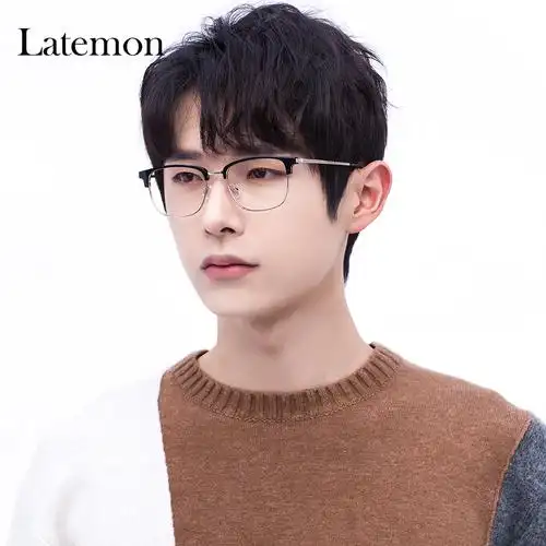 latemon浪特梦商务复古半框眼镜男大脸近视眼睛框女镜架超轻l8208