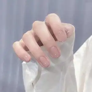 淡粉灰色mini小短款方圆穿戴美甲贴nail温柔浅色成品拆卸假指甲片