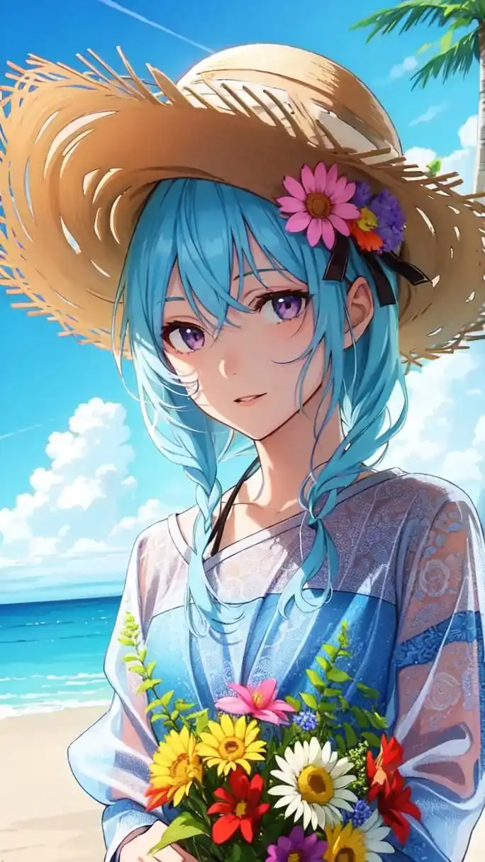 二次元# #ai绘画# #夏日生活创作季# 草帽女孩,阳光沙滩,唯美二次元