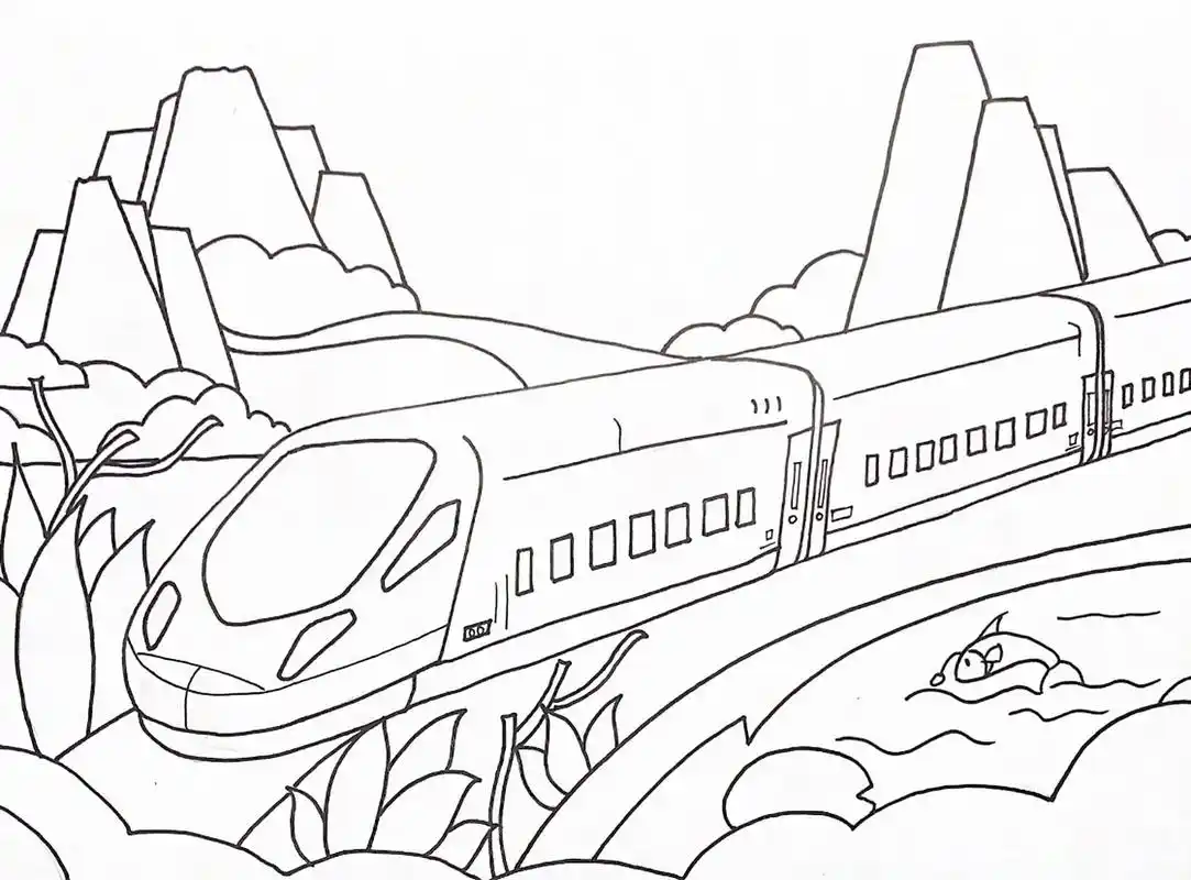 高铁儿童画 线稿 创意儿童火车