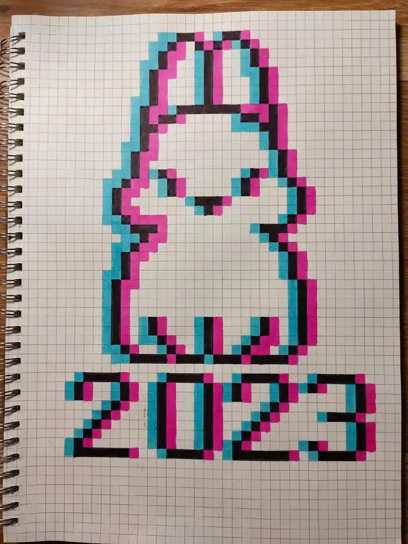 像素画临摹-2023卯兔.a4网格本94 临摹非原创94@m - 抖音