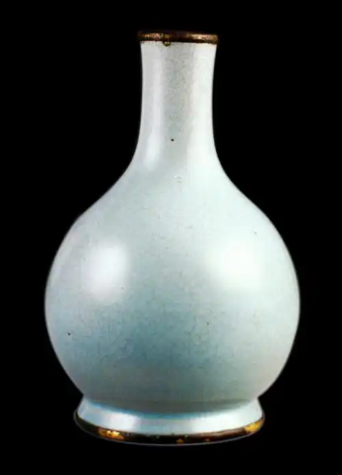 汝窑青瓷胆瓶"台北故宫博物馆"汝窑天青釉六方委角壘子青天经雨净无尘