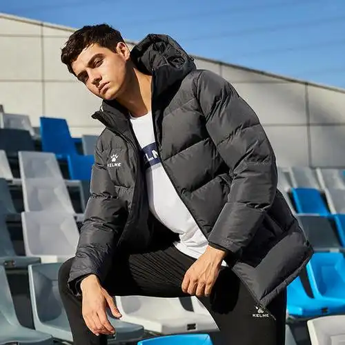 kelme卡尔美运动羽绒服男中长款官方旗舰足球训练保暖连帽外套冬
