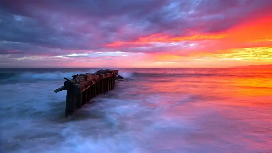 夕阳海边景色治愈系图片