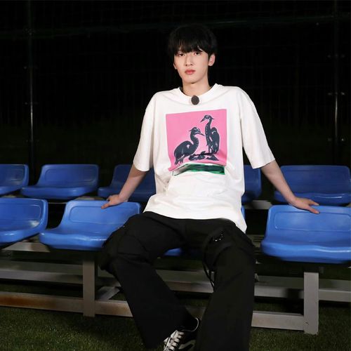 时代少年团严浩翔微博同款球场夏令营综艺丹顶鹤t恤