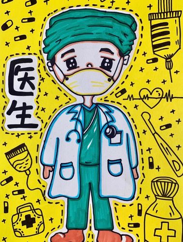 幼儿园我的梦想是医生主题童心儿童画手线稿模板电子小简笔画绘画