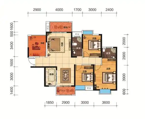 株洲融创提香蓝岸四房2厅2卫户型图_首付金额_4室2厅2卫_123.
