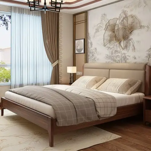 中式简约卧室家具套装 软包床头1.8米双人实木床