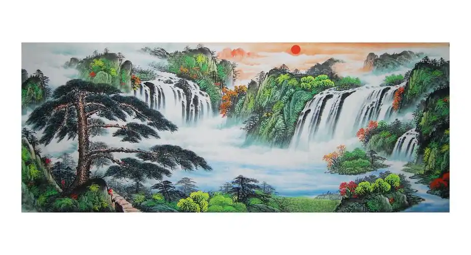 特价山水中式鸿运当头聚宝盆风水客厅国画六尺手绘国画