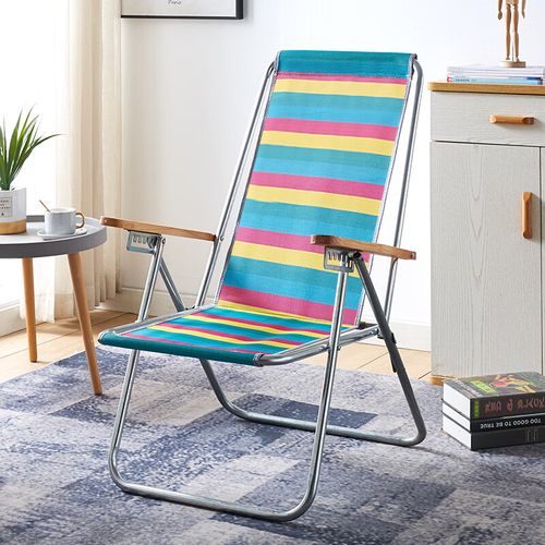 折叠躺椅家用午睡凉椅老人简约休闲阳台靠背椅 彩虹粉 加厚钢管