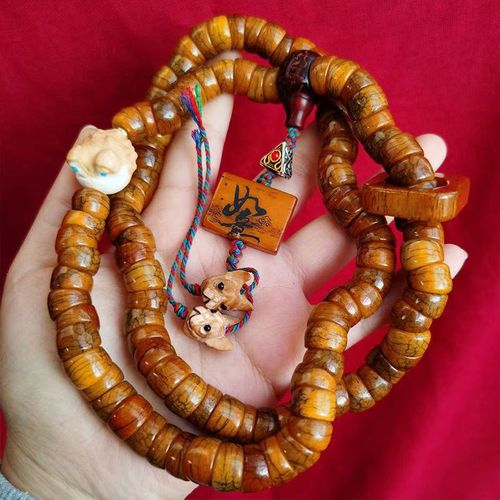 藏区牦牛骨温润老料回流大肠手串手持血料跑环民族风顶珠手串