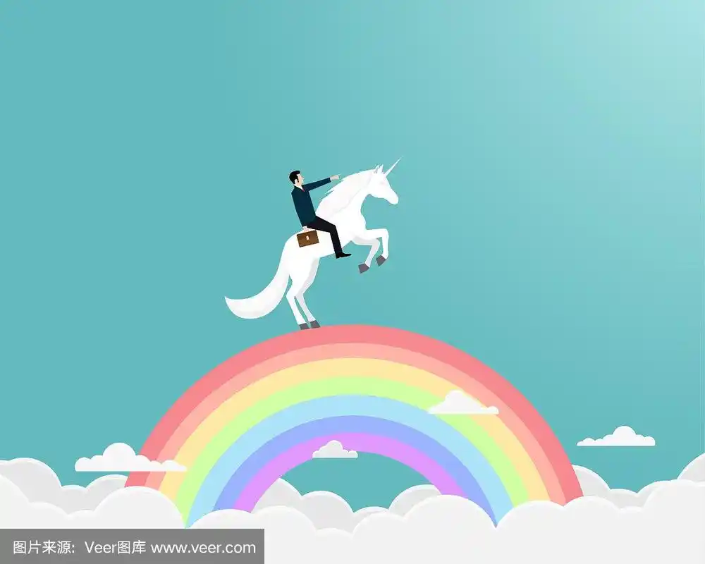 彩虹上骑独角兽的商人