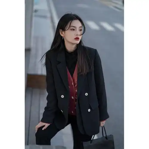 「又巷」西装外套女2021新款秋冬季韩版英伦风黑色小西服休闲上衣