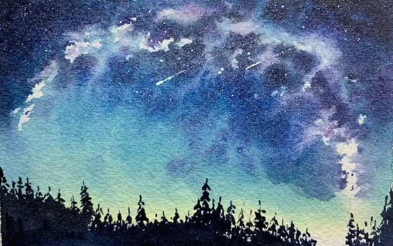 水彩湿纸法一看就会手把手带你画一幅星空银河