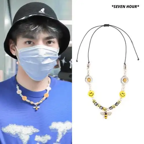 seven网红珍珠字母笑脸设计小众项链hour小雏菊项链