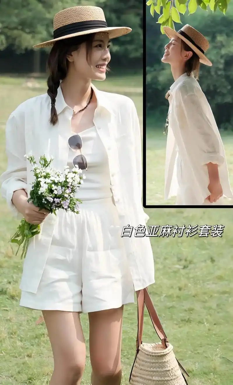 白色亚麻衬衫套装.老钱风慵懒又不失高级感,洋气休闲,尽显优雅 - 抖音