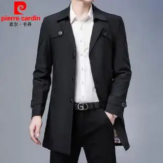 cardin)春秋季新款男士风衣中青年翻领商务休闲气质潮流中长款风衣