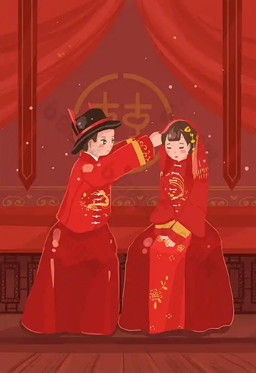 中式婚礼插画图片