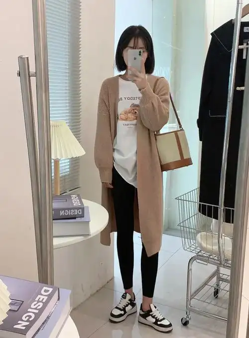 真实身高155适合小个子穿的长款针织开衫