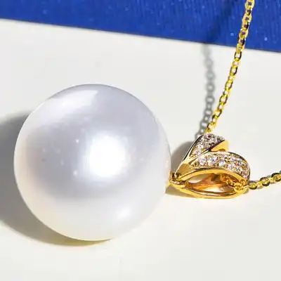 鑫润159mm点位孤品金南洋南洋澳白海水珍珠吊坠项链强光单颗颈饰