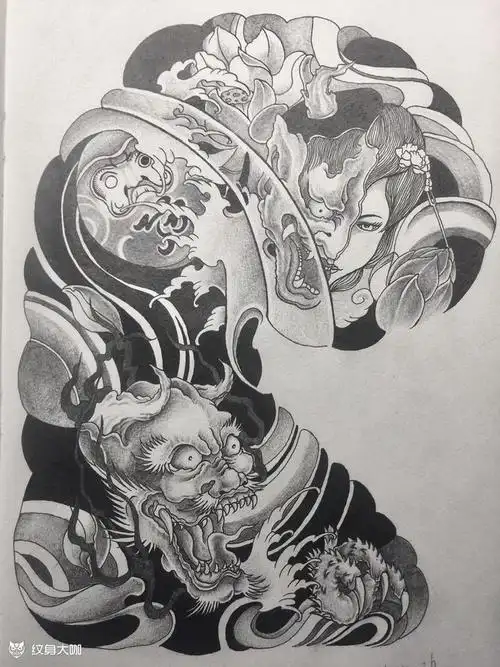 半甲_纹身图案手稿图片_冯琳的纹身作品集