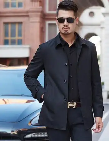 春秋季男风衣短款中年休闲男装修身开叉款风衣男士商务外套西装领