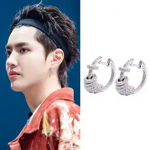kris吴亦凡中国新说唱同款镶钻五环耳钉潮流嘻哈时尚简约男女耳环