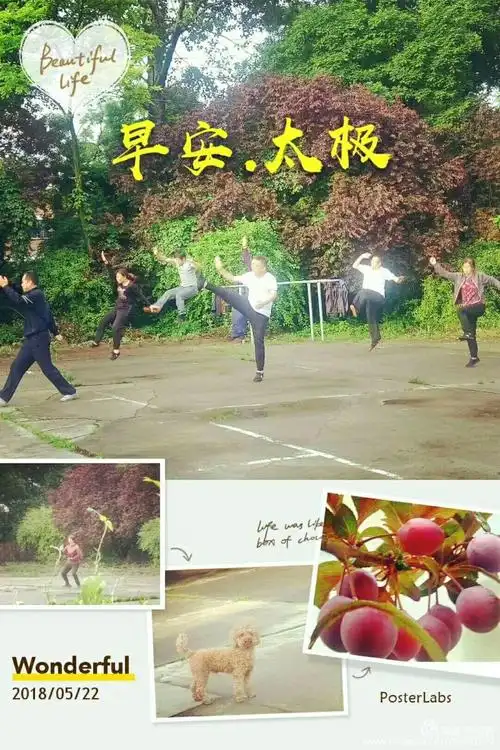 盛世逢太极 造福千万家 春雨含温润 轻风徐徐来 几遍太极拳 身上微微