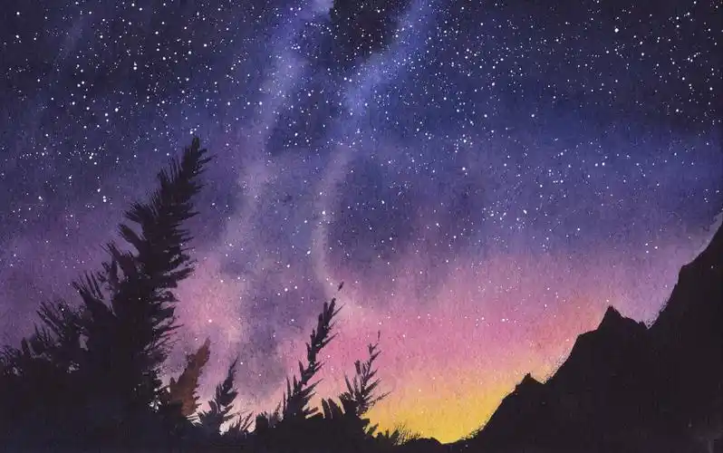 呓鹿水彩简单水彩风景画第十四课星空基础水彩风景入门课程