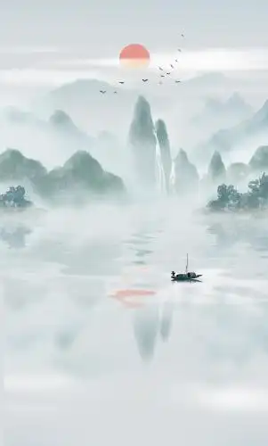 写意中国风淡雅意境水墨山水画