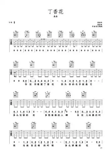 《丁香花》 唐磊 完整吉他谱e调六线吉他谱-虫虫吉他谱免费下载