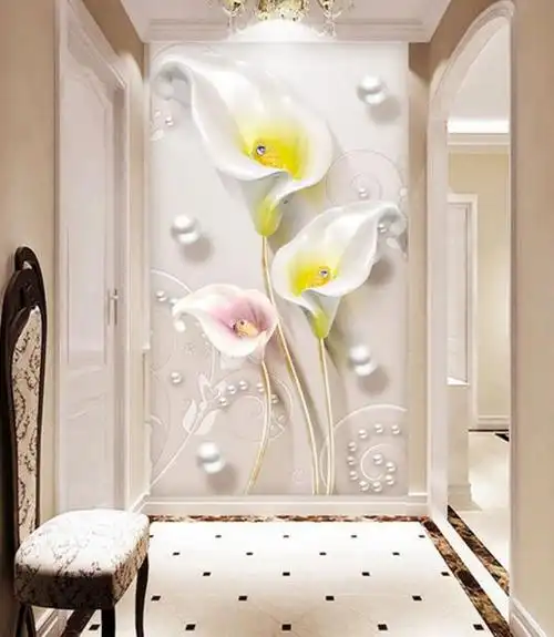 5d立体玄关壁纸电视沙发背景墙纸墙布过道简约现代3d走廊竖版 壁画