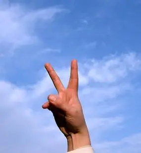 蓝天背景下的剪刀手