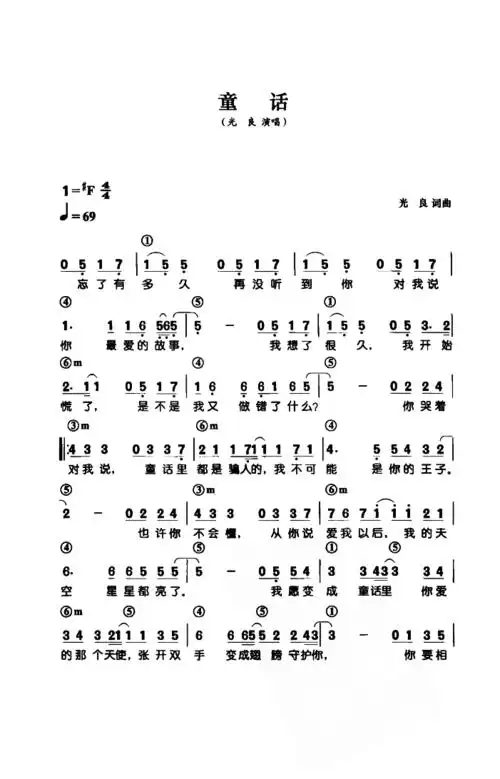 光良的童话简谱上第一个音是5 看视频为什么第一个按的是do 换句话说