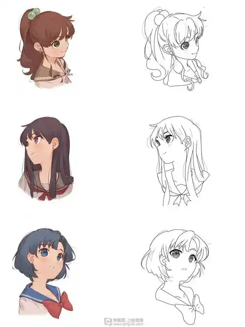 《日系厚涂头部结构特殊角度线稿》by 肉肉并不肉