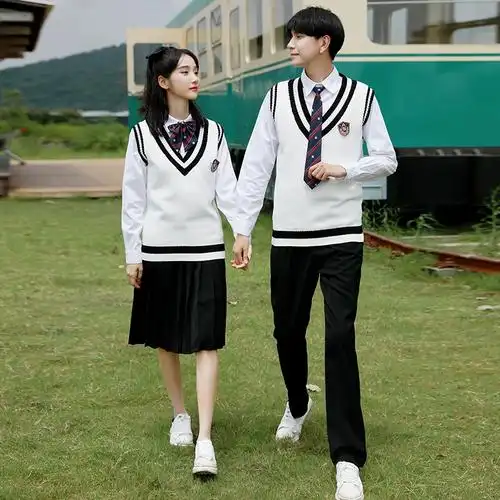 学院风校服套装 中学生高中生韩版 校园英伦毛衣背心三件套班服秋季 -