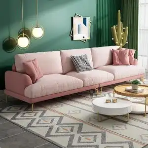 2021年新款北欧布艺沙发简约现代客厅小户型贵妃双三人位公寓粉色