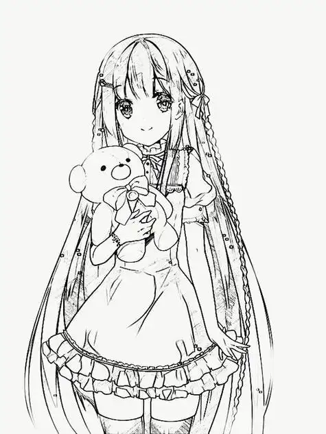 免费下载卡通简笔画卡通女生动漫小女孩黑白简笔画简笔画卡通人物画