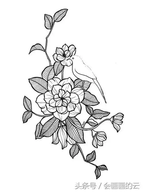 的线条简笔画手绘线条也能这么好看先画出整体构图小楼一夜听春雨