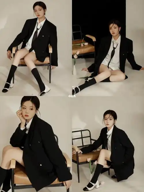 西装 黑色小腿袜 玛丽珍鞋学院少女的组合搭配甜酷学姐满分99#写真