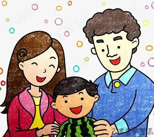 一家三口手拉手儿童画 - 毛毛简笔画